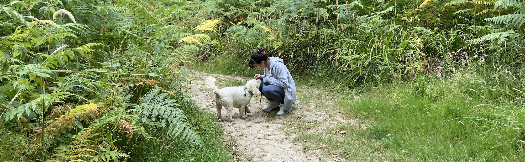 Becky with Minnie in woodland